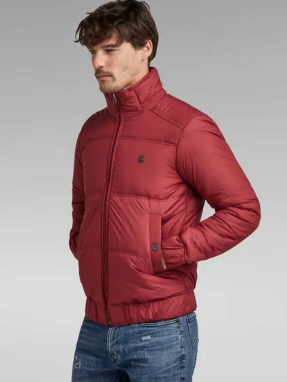 G-Star Men's Meefic Quilted Puffer Bomber Jacket Chateaux Red Size Large NWT